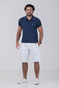 Camisa Polo Piquet Griffo Azul com Detalhe Branco