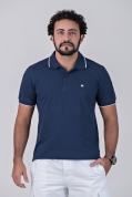 Camisa Polo Piquet Griffo Azul com Detalhe Branco