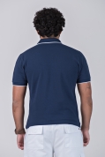 Camisa Polo Piquet Griffo Azul com Detalhe Branco