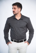 Camisa Social Masculina Cinza Chumbo Essencial